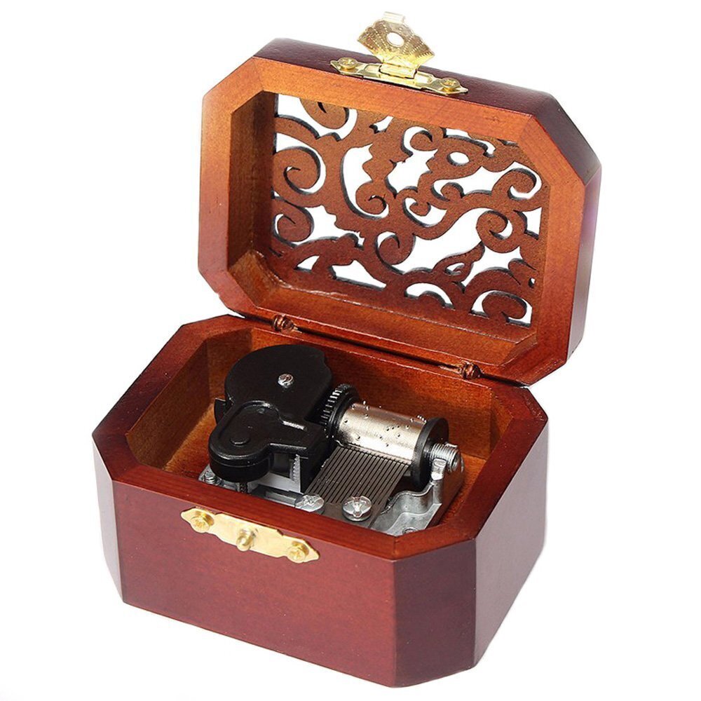 5115 Antique Engraved Wooden Wind-Up Musical Box,You Are My Sunshine